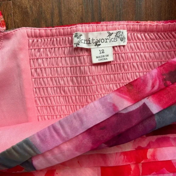 Floral Print Pink & Red Puff Sleeve Pleated Bodice Babydoll Dress - Picture 5 of 8